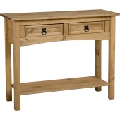Corona 2 Drawer Console Table With Shelf Distressed Waxed Pine